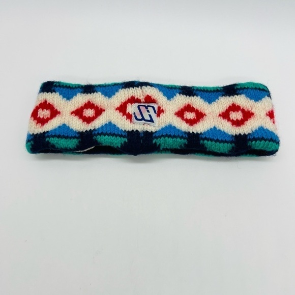 MURRAY MERKLEY VIRGIN WOOL HEADBAND IN BRIGHT BLUES, CREAM AND RED - Picture 1 of 13